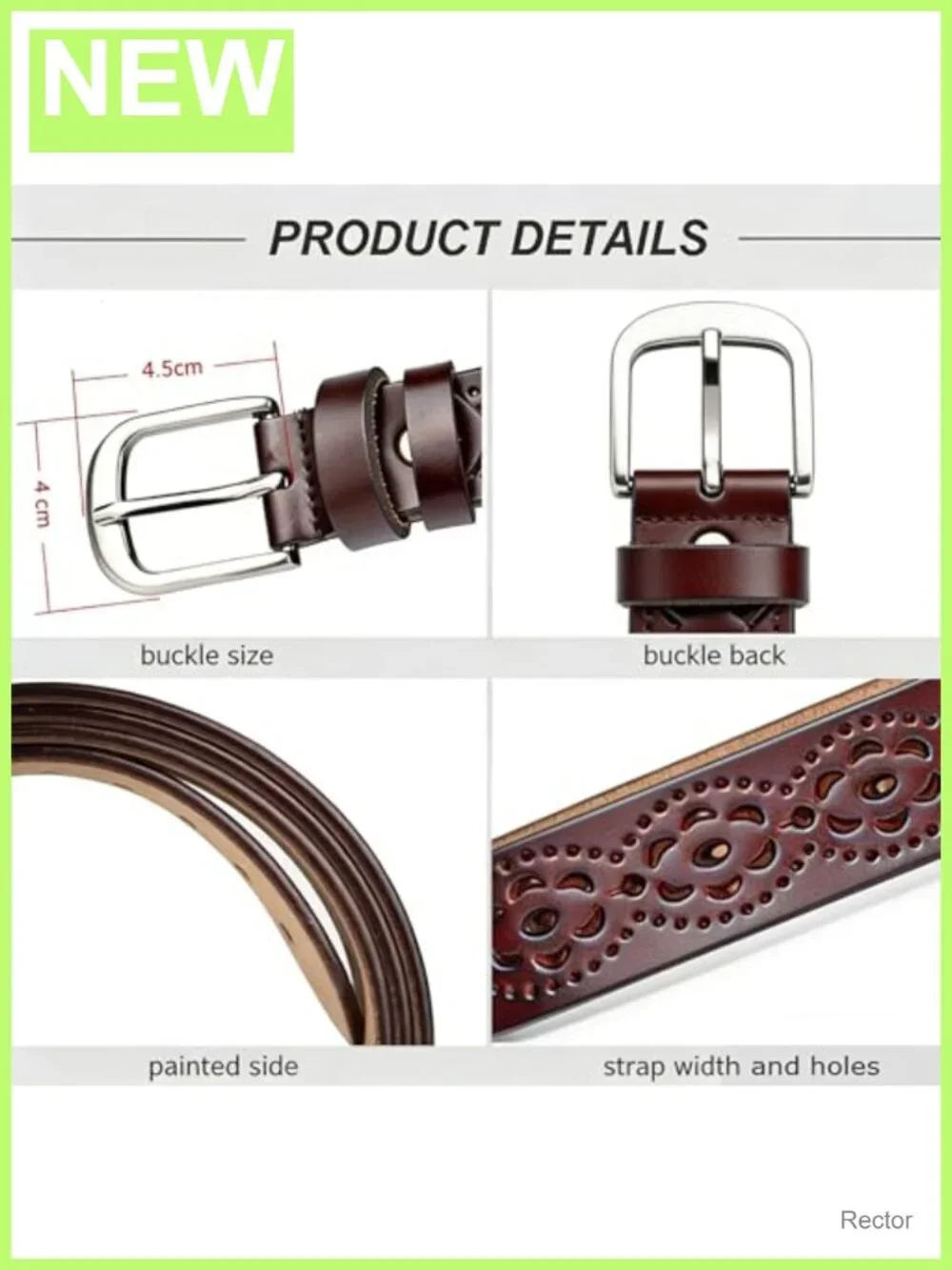 Women's Leather Hollow-Out Vintage Belt with Metal Pin Buckle